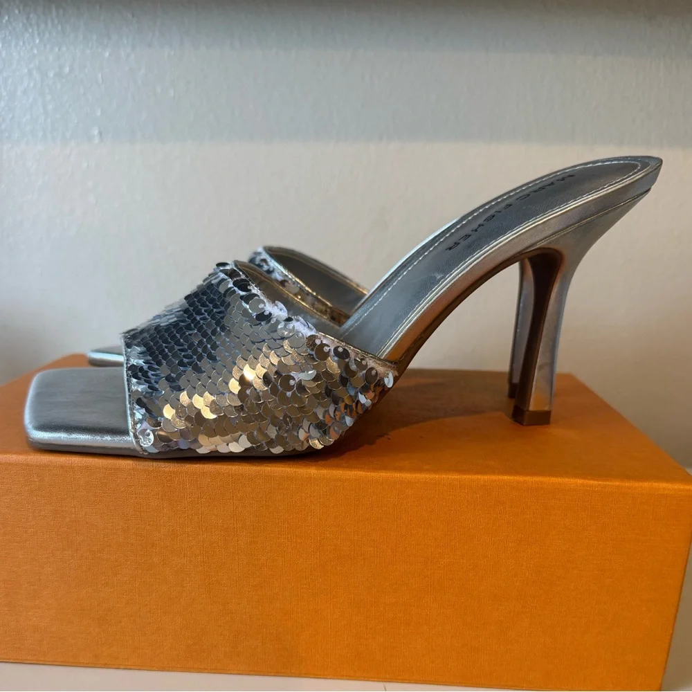 Marc Fisher Silver Metallic Sequin Heels - Picture 8 of 9